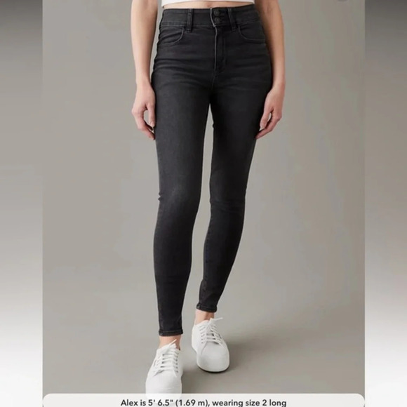 American eagle high rise black skinny jeans size 0 short in excellent condition​ - Picture 1 of 6